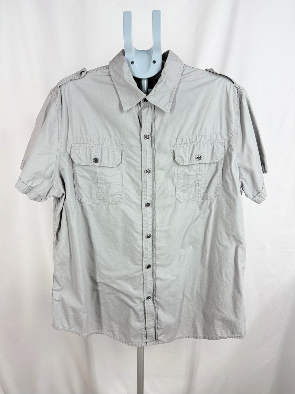 Converse One Star Mens XL Short Sleeve Button Up Military Shirt Gray Utility